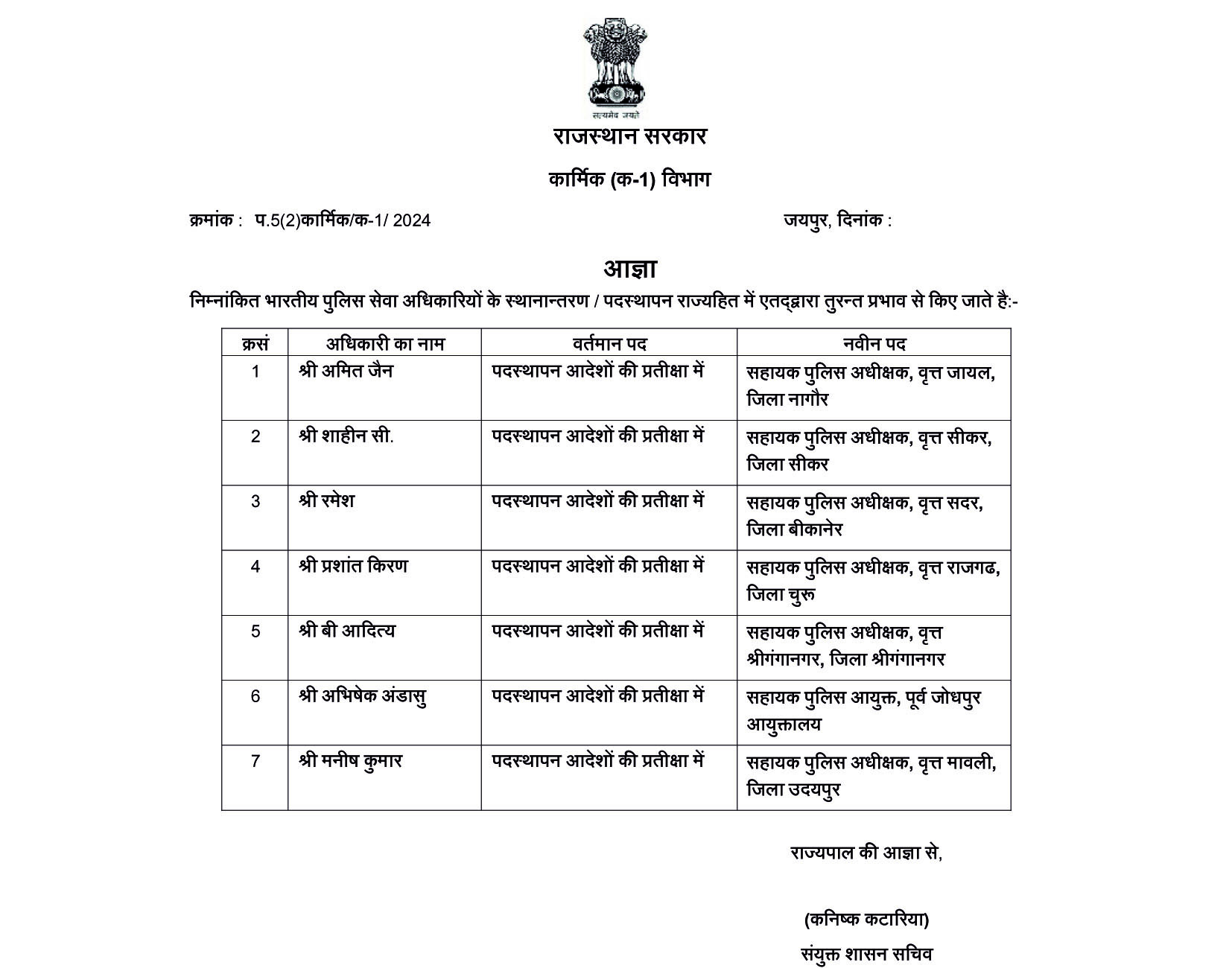 75 RR के 7 IPS अधिकारियों को मिली नई जिम्मेदारी – Officers Times